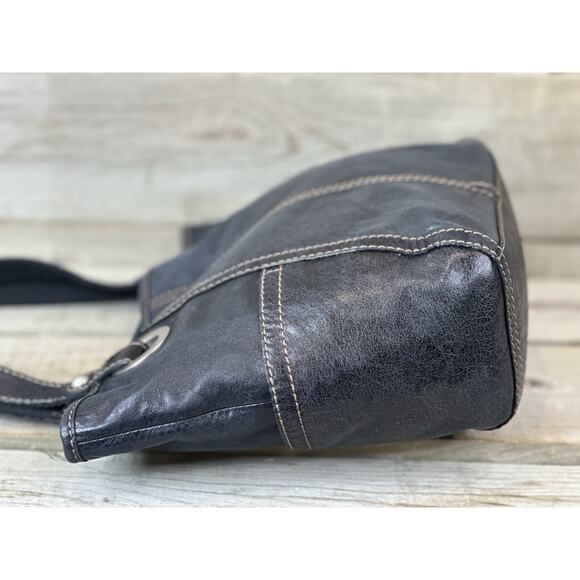 FOSSIL Long Live Vintage BLACK Leather Hathaway Tote Bag Medium - Picture 4 of 10